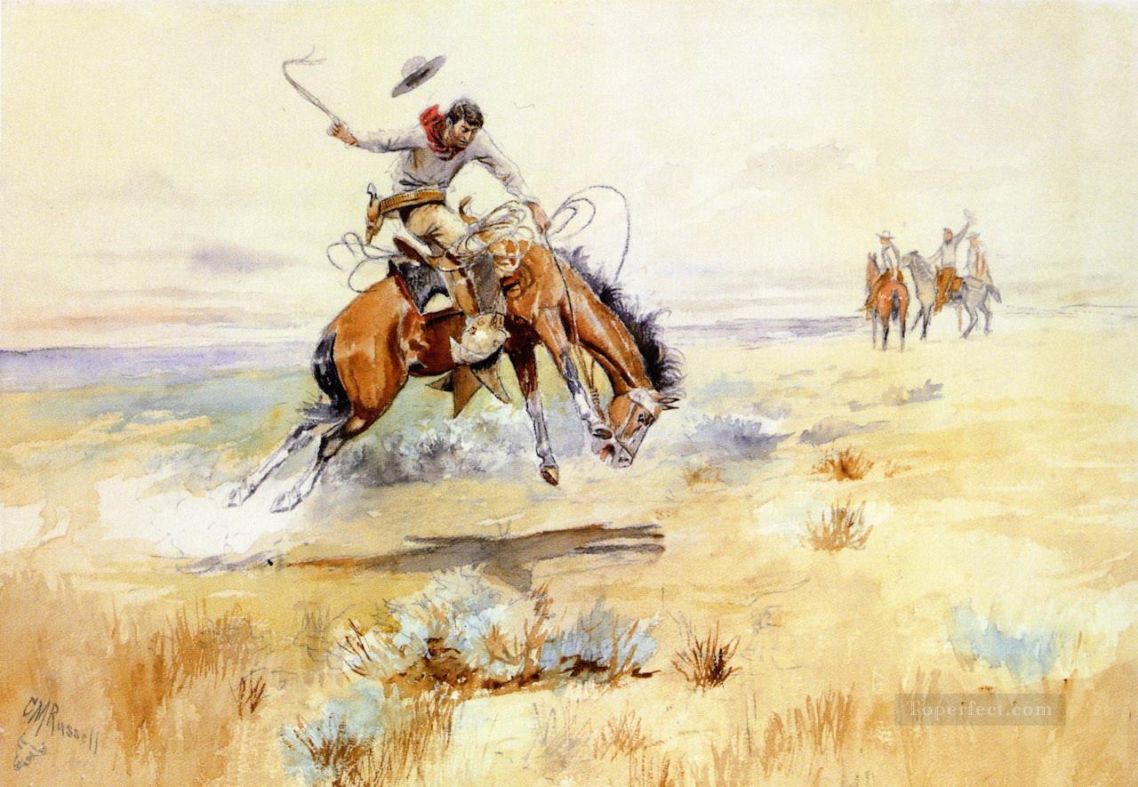 der Bronco Buster 1894 Charles Marion Russell Indianer Ölgemälde